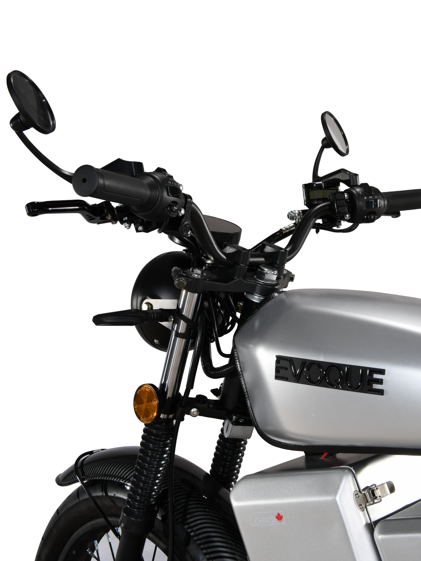 electric motorcycle with turn indicators, rearview mirrors, Canadian electric motorcycle