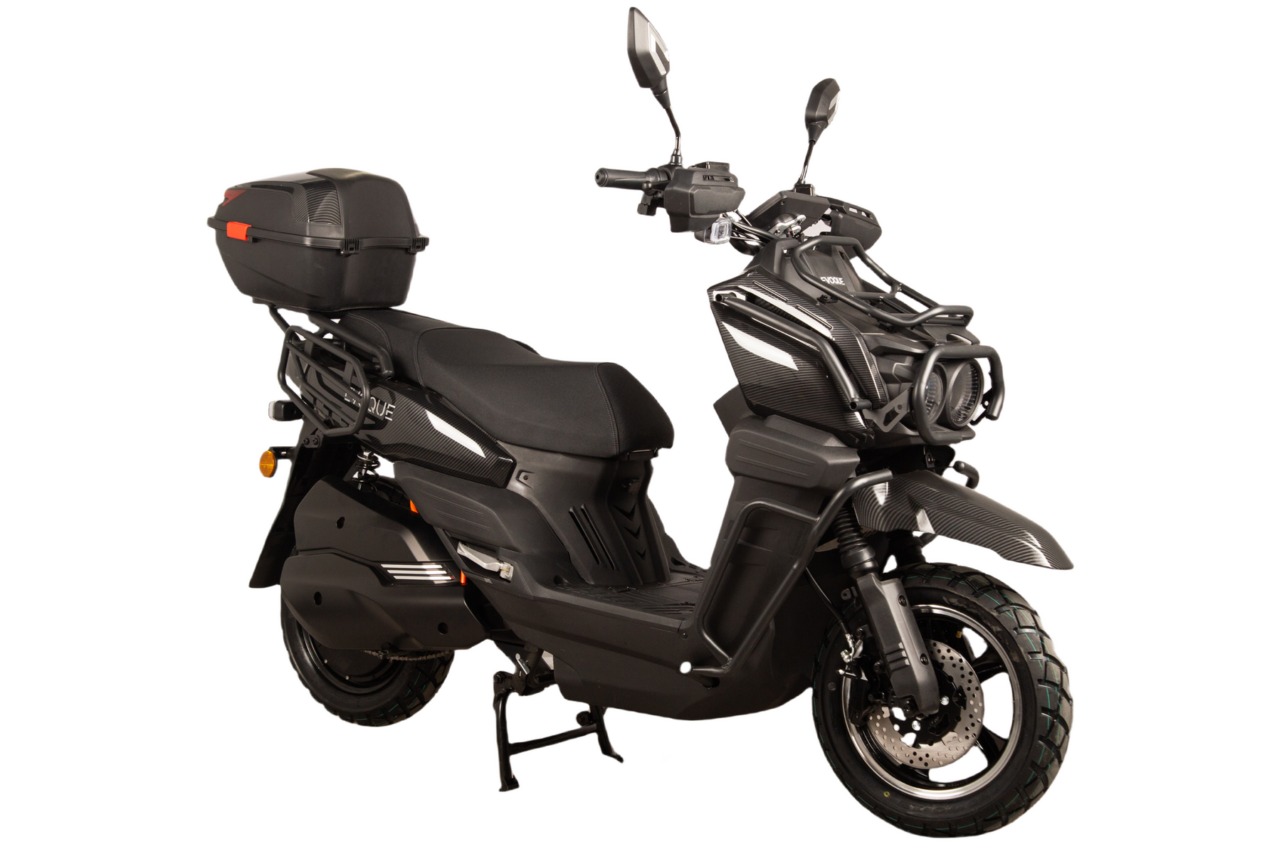 Evoque Tactical electric scooter, Tactical 60V e-scooter Canada, best tactical scooter in Canada, front view Evoque Tactical scooter, rear view Tactical e-scooter