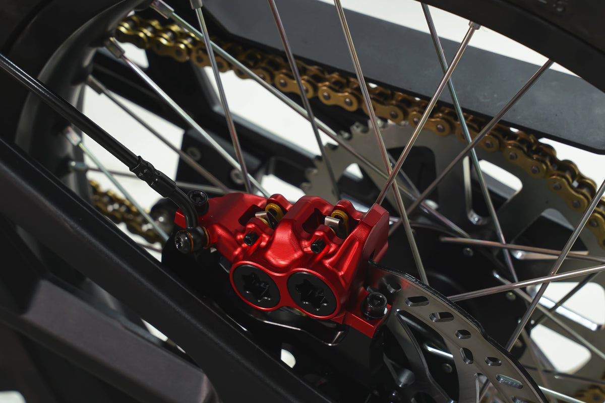 Evoque Bandit Electric Dirt Bike red caliper disc breaks
