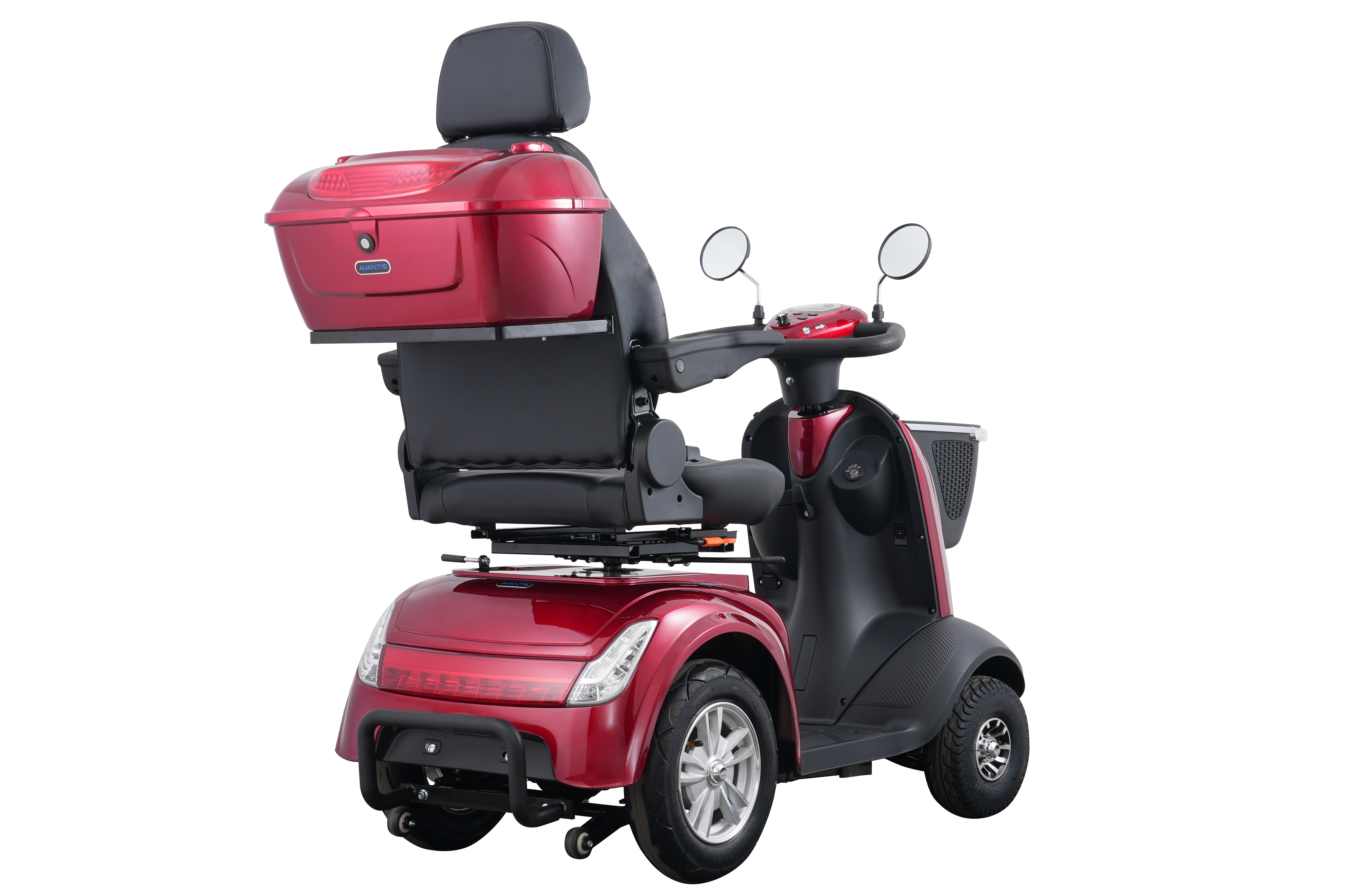 ow-angle shot of the Avantis Traveller emphasizing its heavy-duty suspension and 10-inch tires.