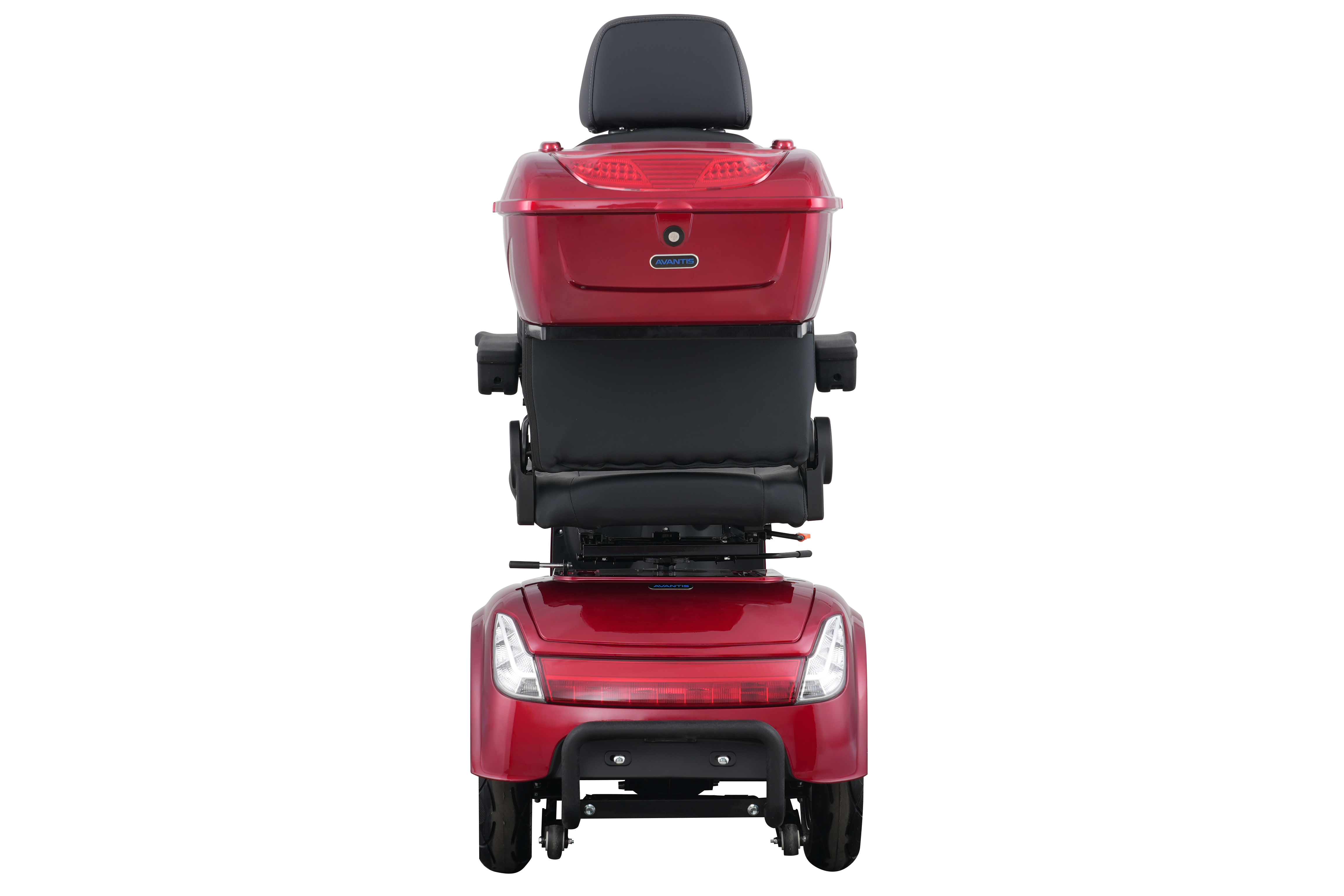 Avantis Traveller scooter showing full suspension stability on an uneven outdoor surface.