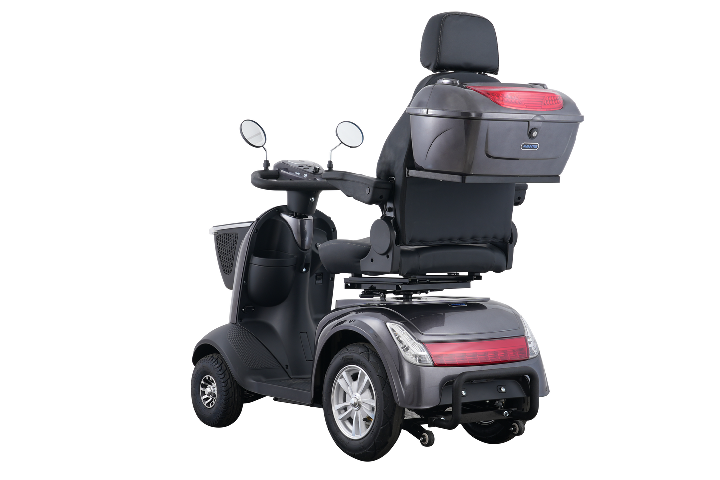 Rear view of the Avantis Traveller featuring a lockable storage box and bright red taillights.